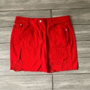 Red Distressed Mini Skirt